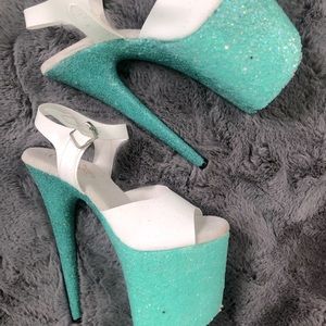 Custom Tiffany Ombré & White 8” Pleaser Heels